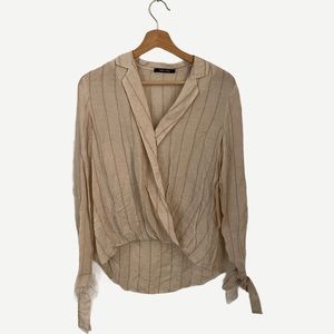 NWT Doe & Rae White Striped Long Sleeve Blouse M